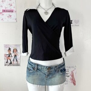 ANXIETY – Black Wrap Collar‎ Top w/ White Contrast Cuffs (Size M)
